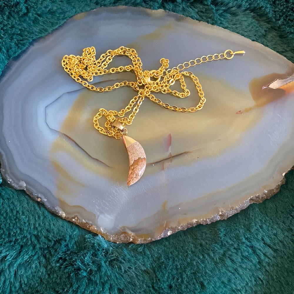Sandy stone charm with gold chain